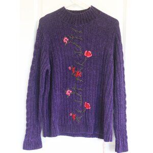 Vintage 90s Westbound Sweater Floral Embroidered  Long Sleeves High Neck Sz L